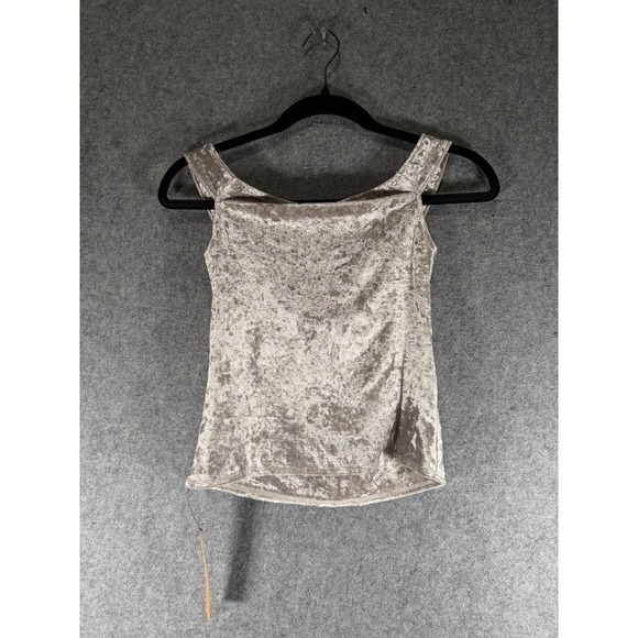 Reformation Andria Moonlight Velvet Knit Top Off Shoulder V Neck Silver XXS - Picture 8 of 9